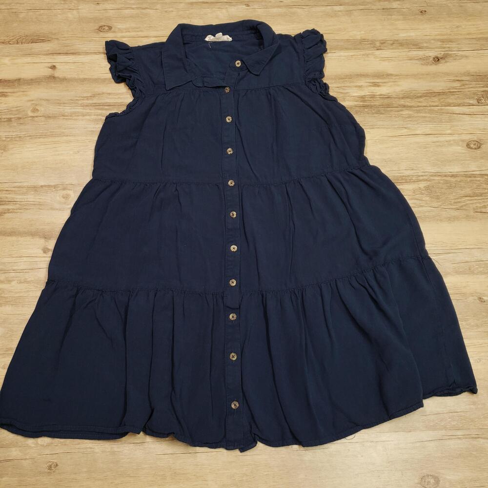 Lucky Brand Shirt Dress Womens XL Blue Sleeveless Tiered Rayon Swing Collared